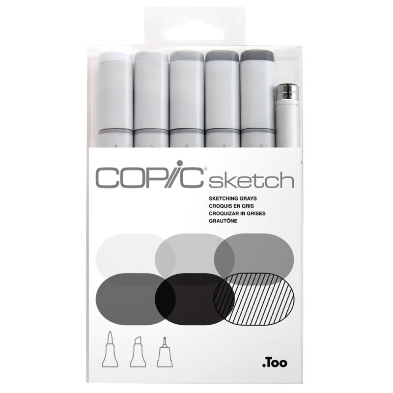 COPIC markers sketch set de 6 Sketching Grays, base alcool, rechargeables