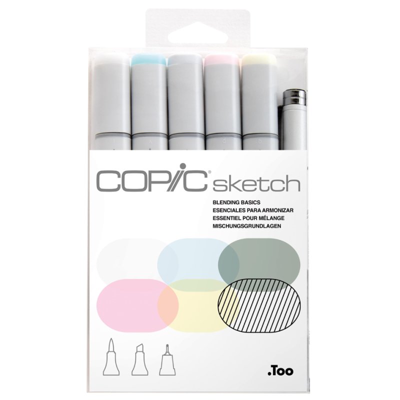 COPIC markers sketch, base alcool, recharge, ensemble 6 pièces Blending Basic