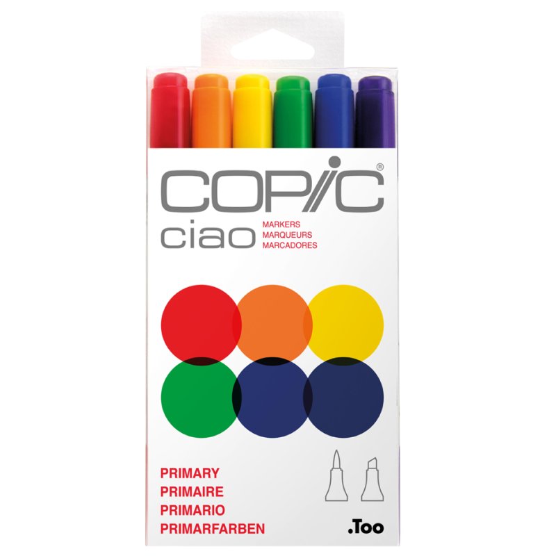 COPIC Marker ciao Primary, dual tip, alcohol-based, 6 pieces