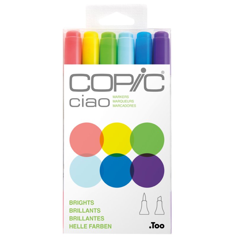 COPIC markers ciao, set Brights, base alcool, 6 pièces