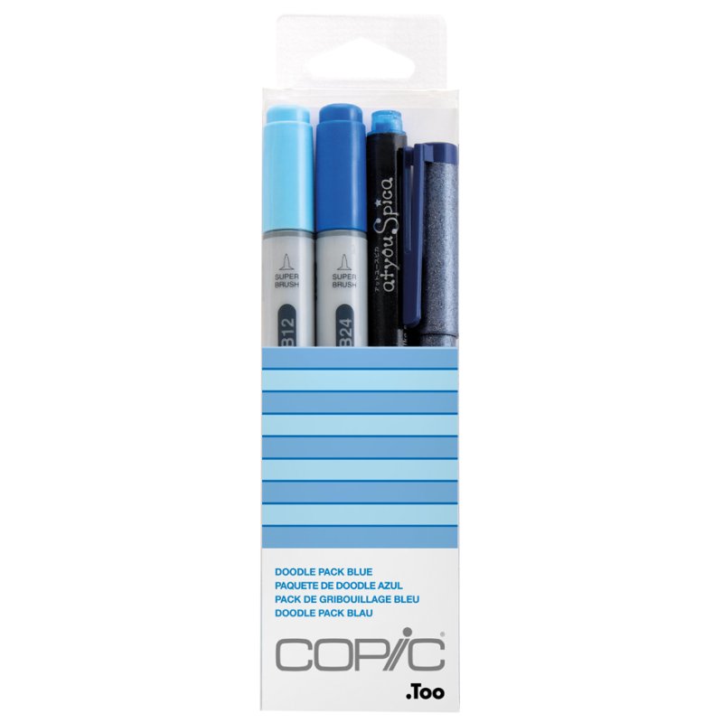 COPIC Marker ciao 4-pièces Doodle Pack Blue, base alcoolique, double pointe