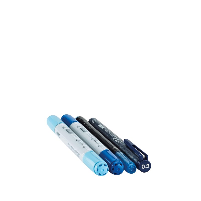 COPIC Marker ciao 4-pièces Doodle Pack Blue, base alcoolique, double pointe
