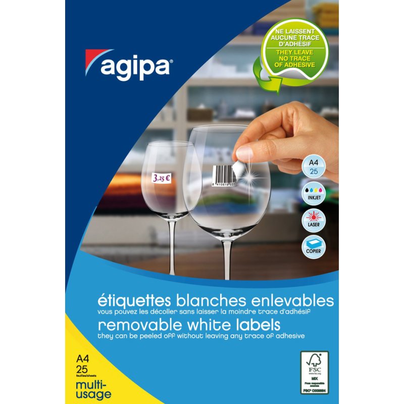 agipa étiquettes universelles, 22 × 16 mm, blanc, repositionnables