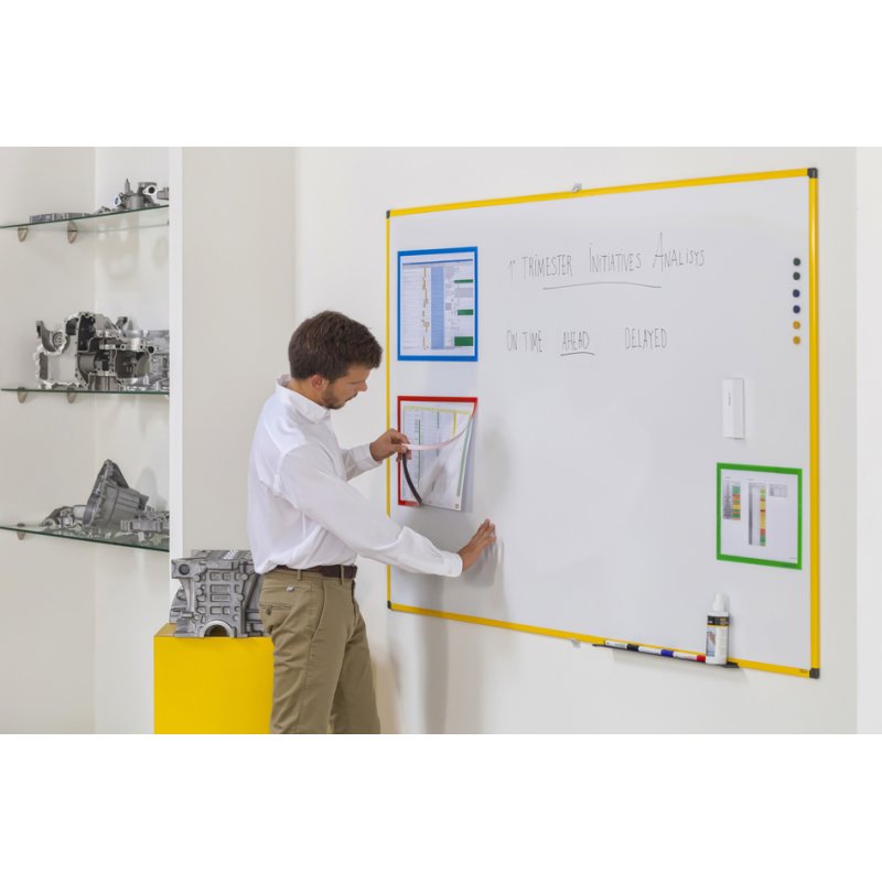 Bi-Office tableau blanc Industrie Ultrabrite, magnétique émaillé, cadre aluminium jaune, 2400×1200 mm