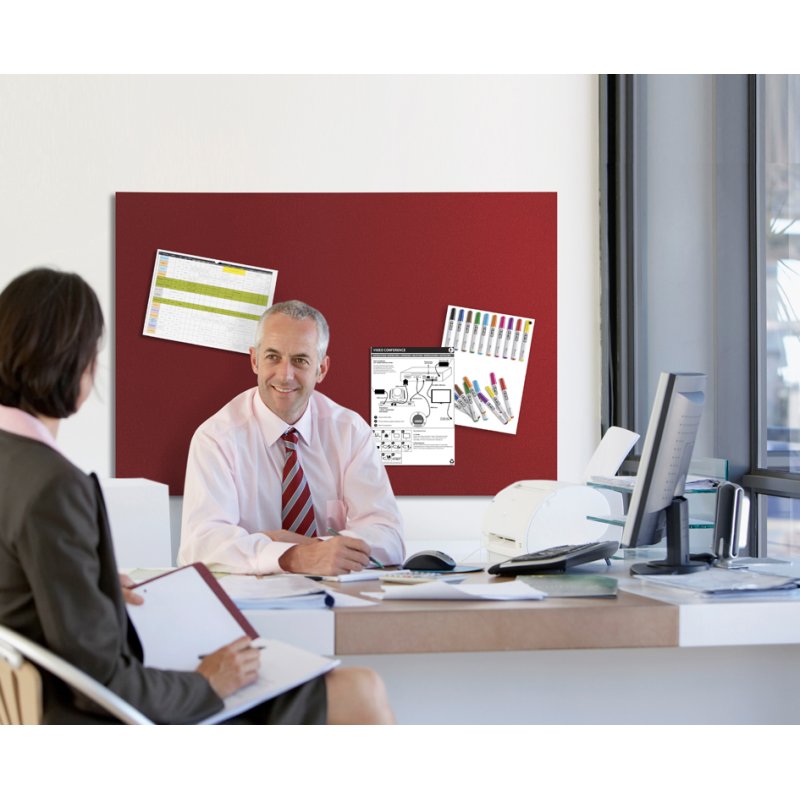 Bi-Office tableau en feutre, sans cadre, 1200 × 900 mm, rouge bordeaux