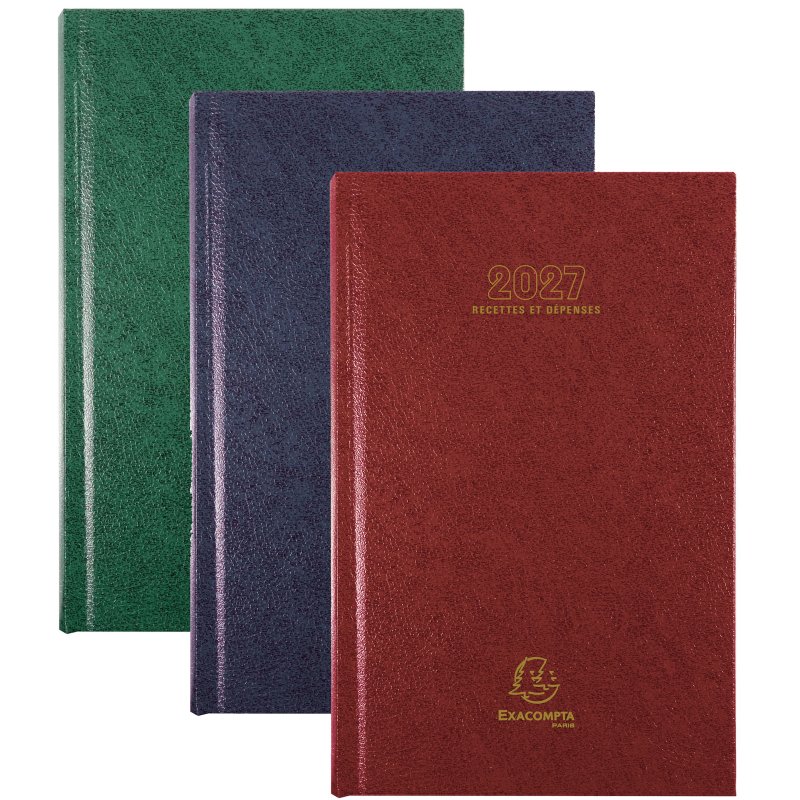 EXACOMPTA agenda recettes/dépenses 2026, 1 jour par page, couleurs assorties