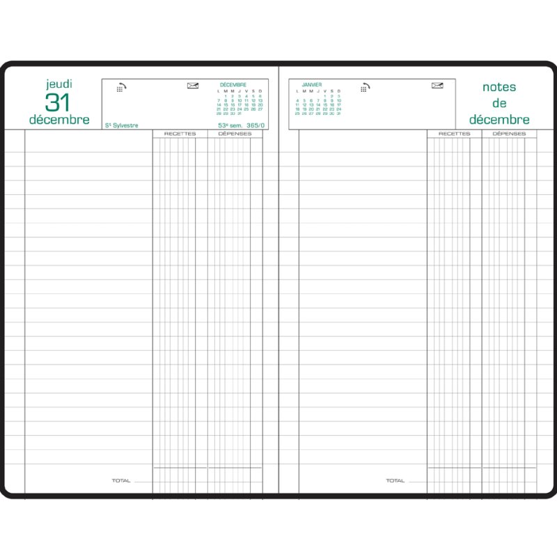 EXACOMPTA agenda recettes/dépenses 2026, 1 jour par page, couleurs assorties