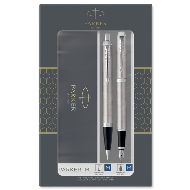 PARKER Jotter ensemble d'écriture acier inoxydable, stylo bille et stylo plume, M, coffret cadeau