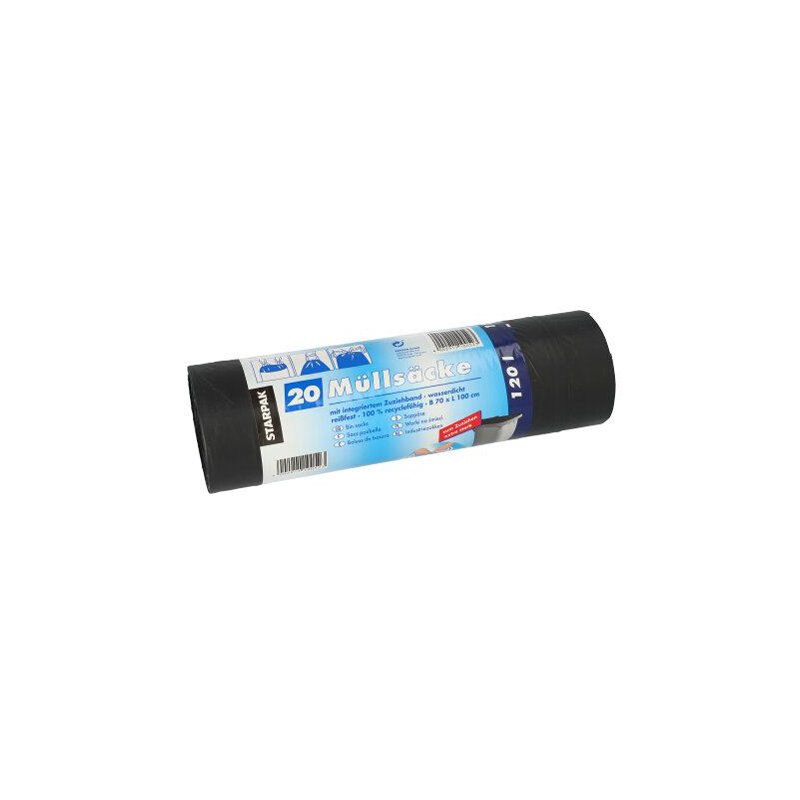 STARPAK vuilniszakken met trekband, 120 liter, zwart, 20 stuks