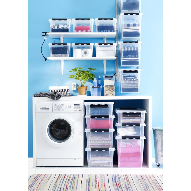 smartstore boîte de rangement CLASSIC, 25 L, transparent, clips blancs