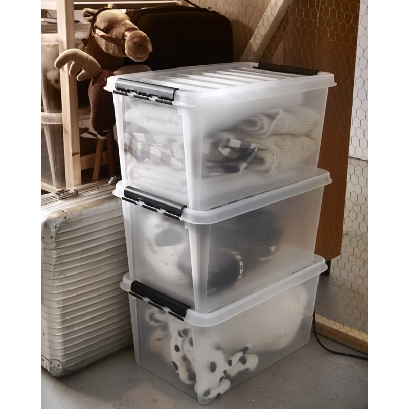 smartstore boîte de rangement CLASSIC 46 L, transparent, clips blancs