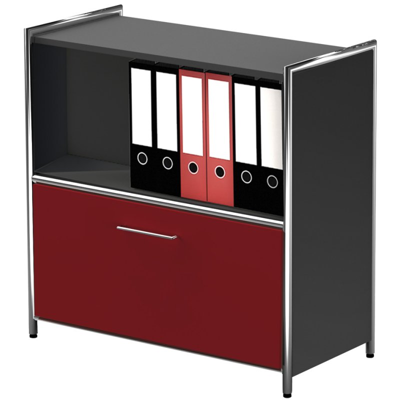 kerkmann sideboard ARTLINE, corps anthracite, tiroir rouge, 800×380×780 mm