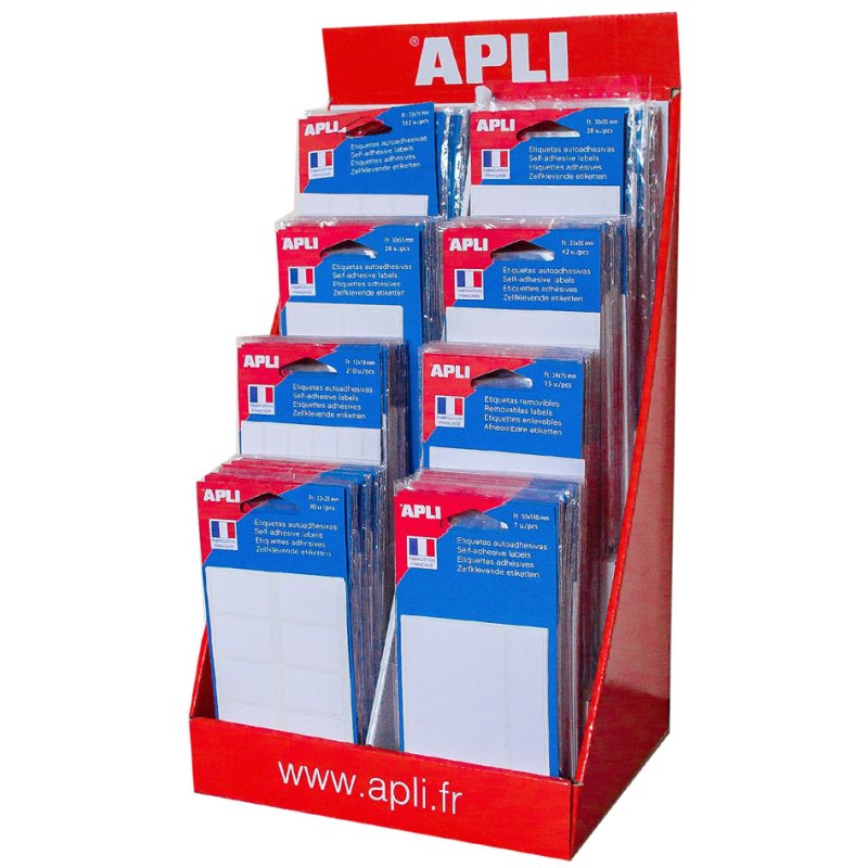 APLI etiketten assortiment display, 160 kleinpakken, 8 modellen