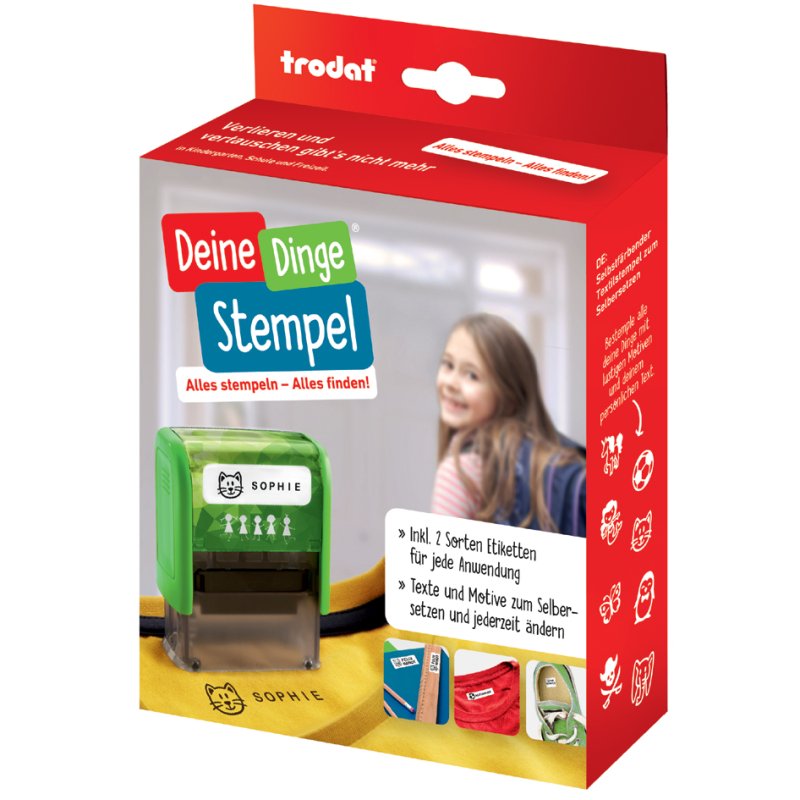 trodat tekststempelmachine Jouw Spullen Stempel, zelfinkend, groen, 38×14 mm