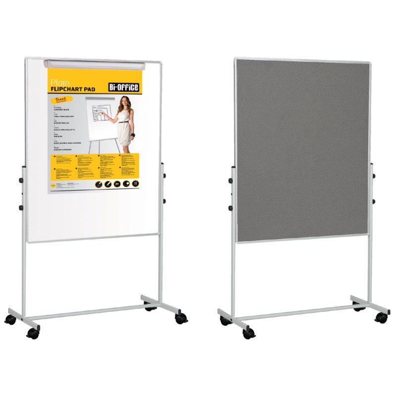 Bi-Office tableau combiné mobile, tableau blanc/feutre, 120×120 cm