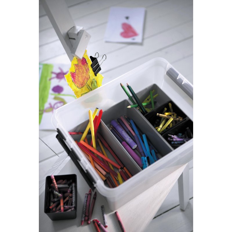 smartstore boîte de rangement CLASSIC, 14 litres, transparent avec clips noirs, 7 séparateurs