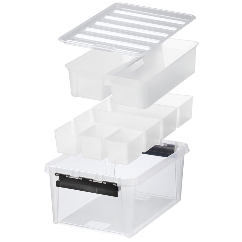 smartstore boîte de rangement CLASSIC, 14 litres, transparent avec clips noirs, 7 séparateurs