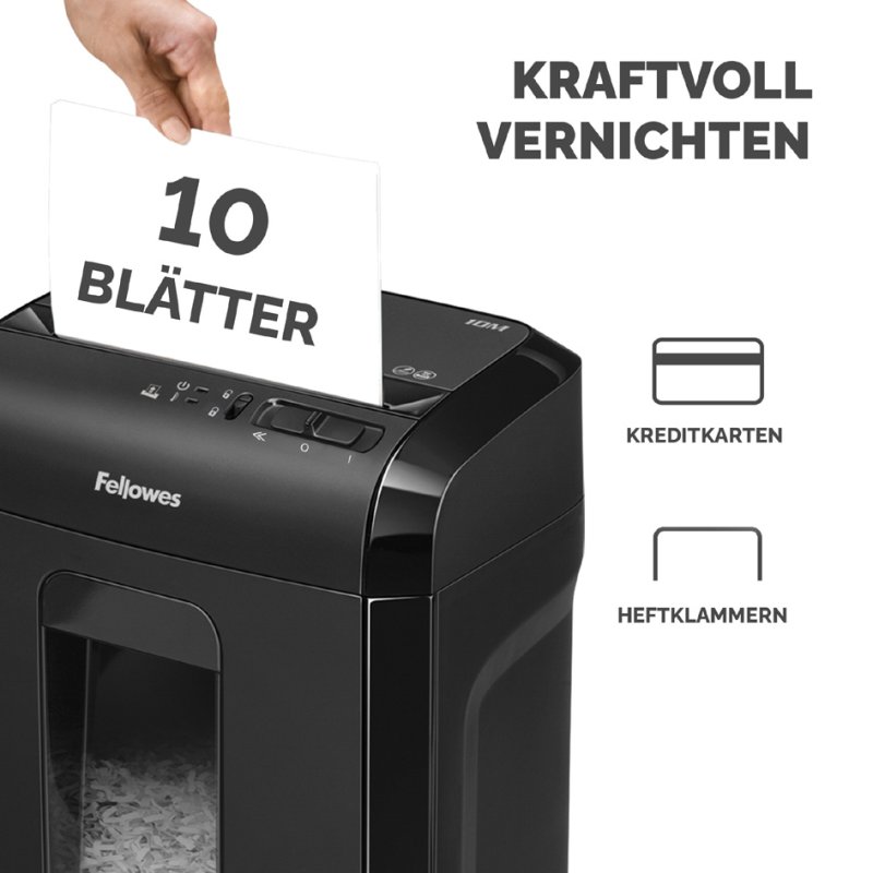 Fellowes destructeur de papier Powershred 10M, noir, 10 feuilles, 19 litres