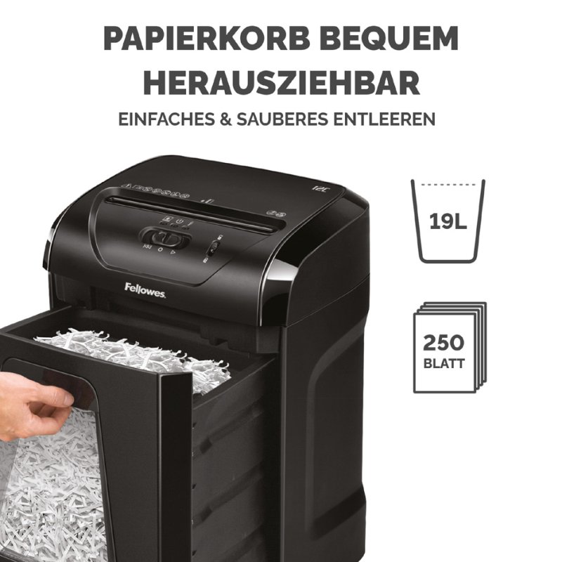 Fellowes papiervernietiger Powershred 12C, 12 vel, 19 liter opvangbak, zwart