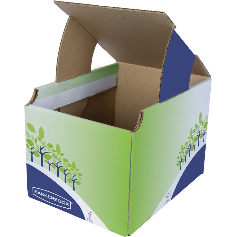 Fellowes BANKERS BOX small recycling bin, 100% recycled cardboard, green/blue