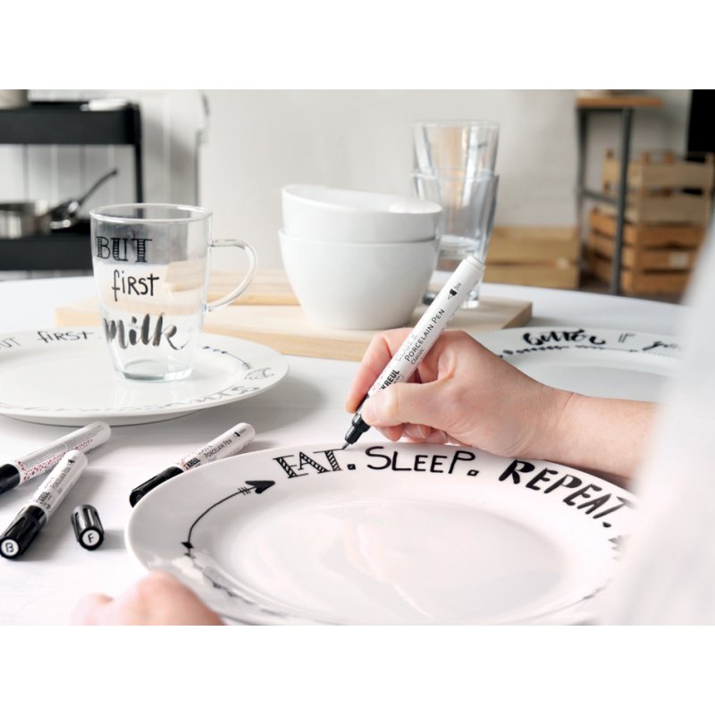 KREUL Stylo Verre & Porcelaine Lettering Manuel, noir, lot de 4
