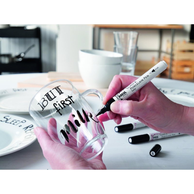KREUL Glass & Porcelain Pen Easy, black, brush tip, water-based