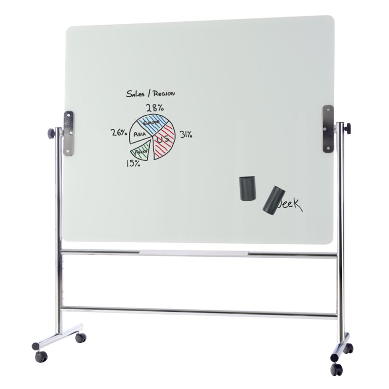 Bi-Office tableau magnétique en verre, mobile, pivotant, 1500 × 1200 mm