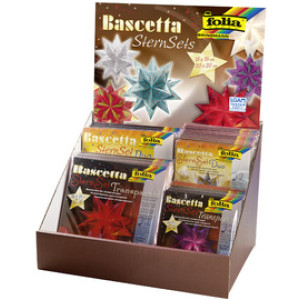 folia vouwpapiertjes Bascetta-sterren, toonbankdisplay, verschillende kleuren, 50 stuks
