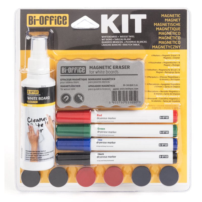 Bi-Office whiteboard/flipchart starter kit, 4 markers, 6 magnets, eraser