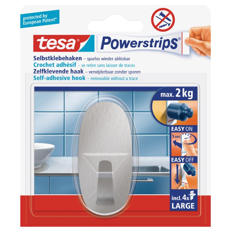 tesa Powerstrips crochets large métal, rectangulaire, réutilisable, max. 2,0 kg