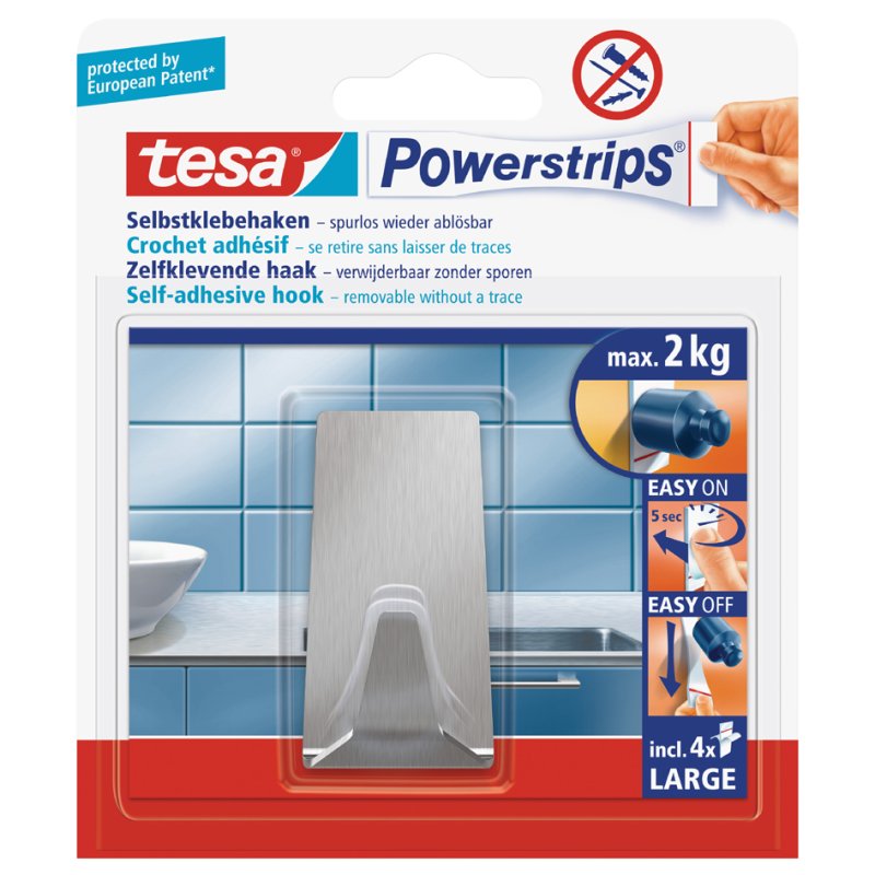 tesa Powerstrips crochets large métal, rectangulaire, réutilisable, max. 2,0 kg