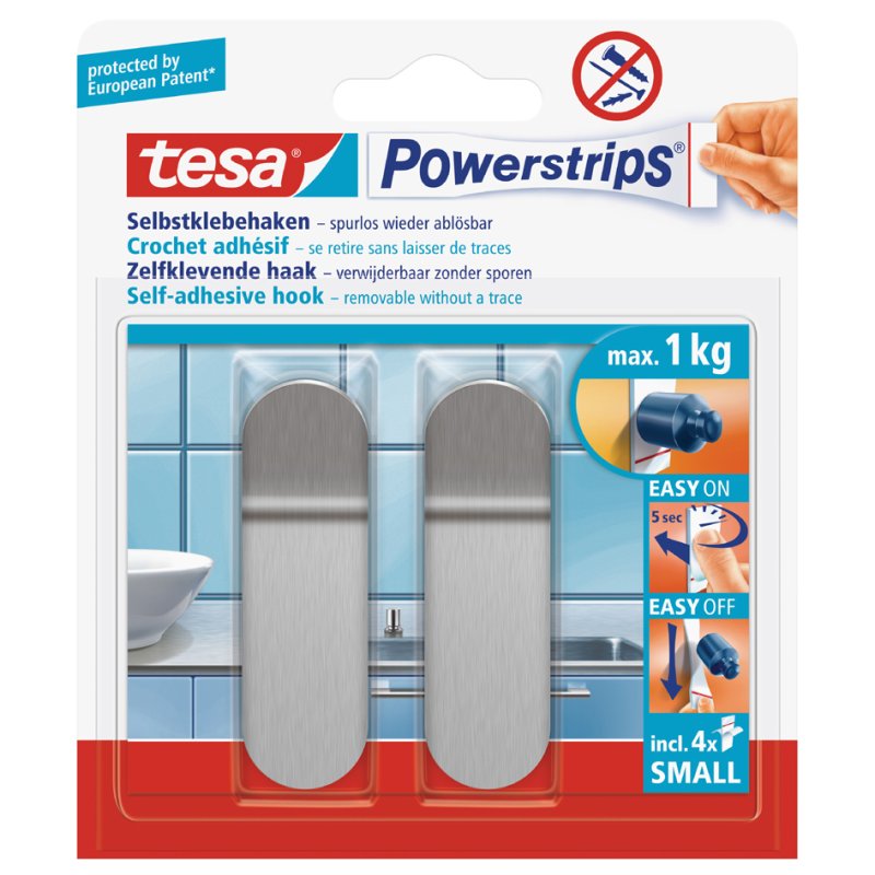 tesa Powerstrips crochets small métal rond, réutilisable, max. 1,0 kg, 2 pièces