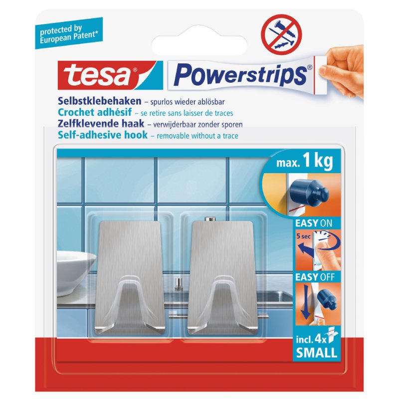 tesa Powerstrips crochets small métal rond, réutilisable, max. 1,0 kg, 2 pièces