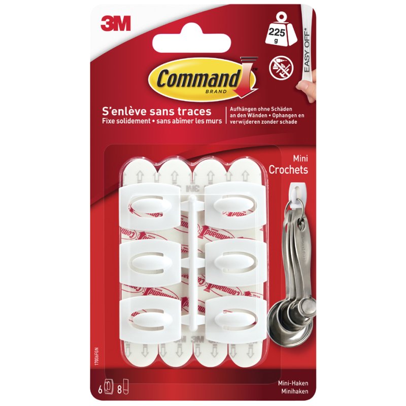 Command mini crochets plastique, blanc, 3 pièces