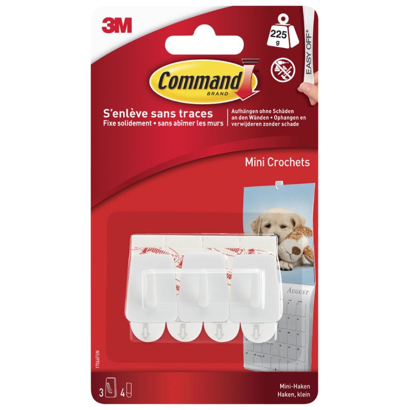 Command mini crochets plastique, blanc, 3 pièces