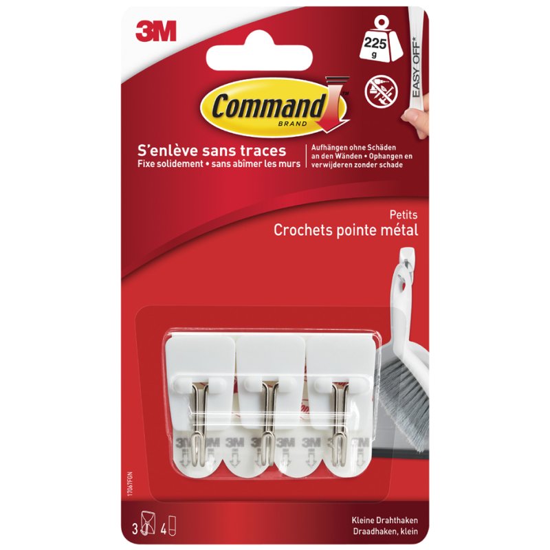Command crochet sans clou, blanc, taille S, 3 crochets + 4 bandes