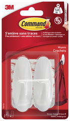 Command designerhaken kunststof maat M, wit, 2 stuks + 4 strips