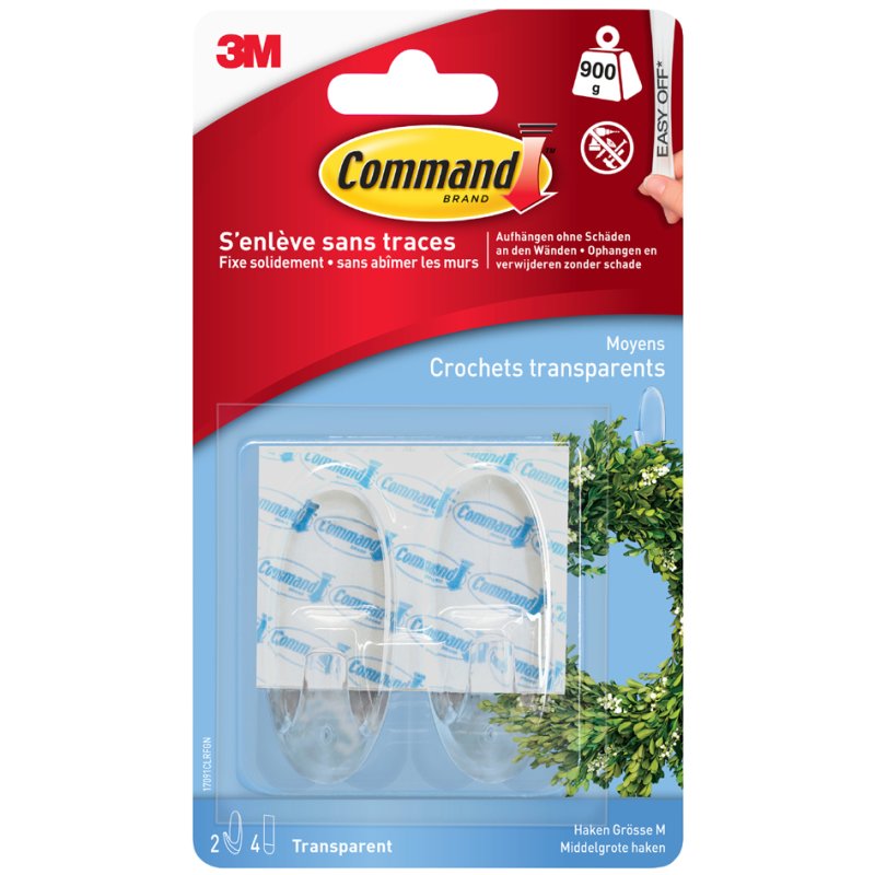 Command crochets ovales, transparent, taille M, 2 pièces