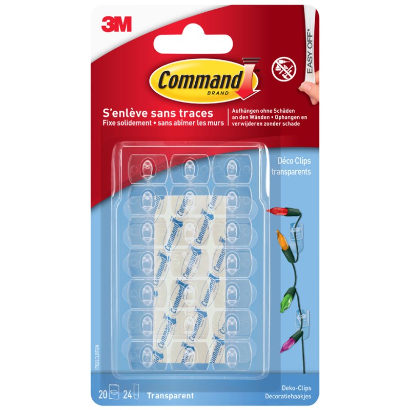 Command decorative clip XS, transparent, plastic, 20 pieces