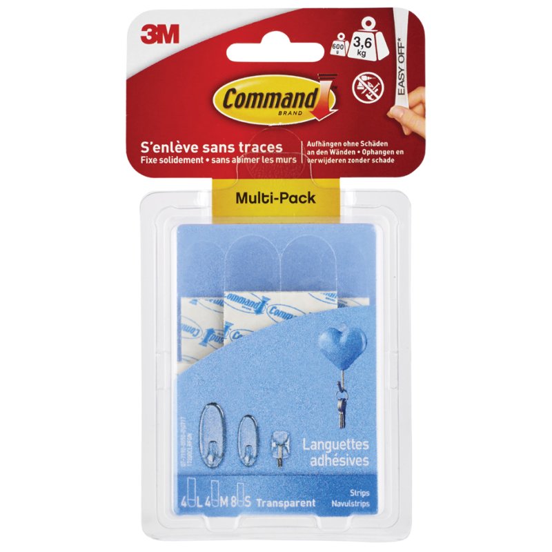 Command recharge strips, transparent, tailles variées, 16 pcs