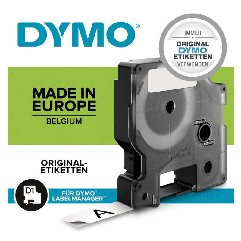 DYMO D1 labelcassettes, zwart op wit, 9 mm × 7 m, 10 stuks