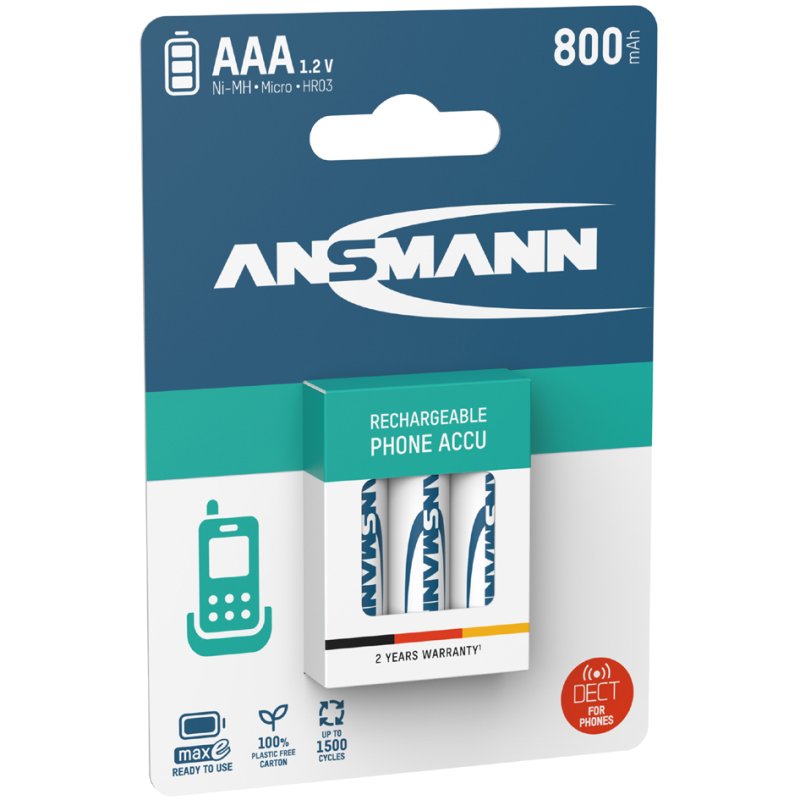ANSMANN maxE Piles rechargeables NiMH AAA, 800 mAh, 3 pièces