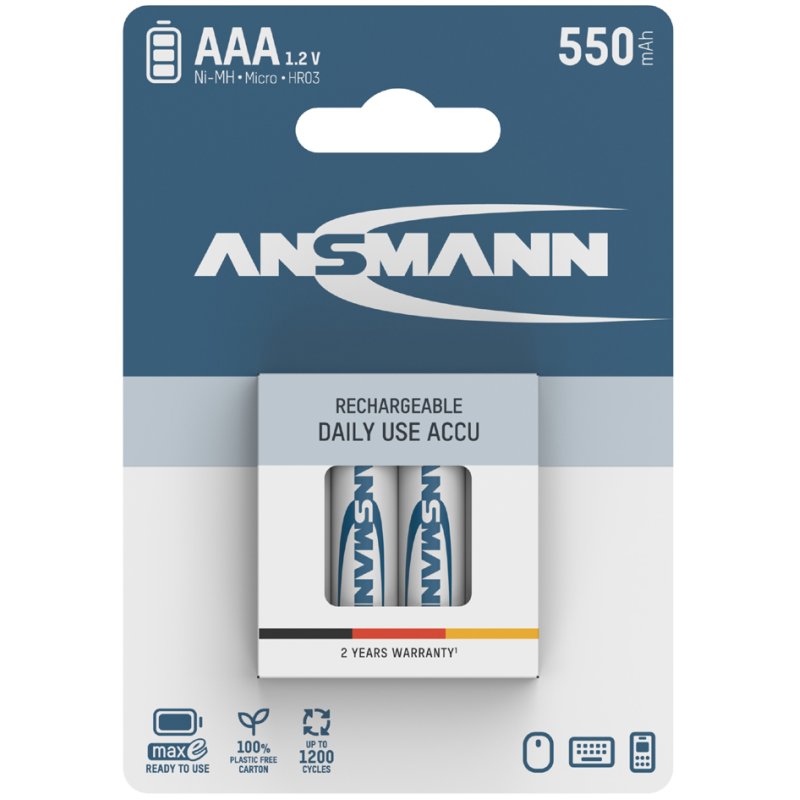 ANSMANN maxE piles AAA rechargeables, 550 mAh, lot de 4