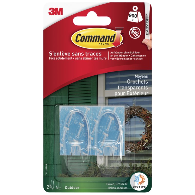 Command buitenhaken transparant, maat M, 2 stuks
