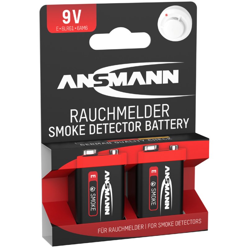 ANSMANN alkaline batterijen E-Block 9V, speciaal voor rookmelders, 6 stuks