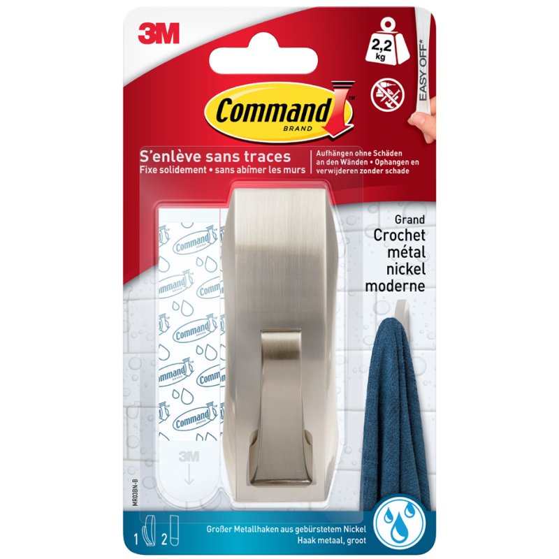 Command metalen haak Modern L, zilver, draagkracht 2,2 kg