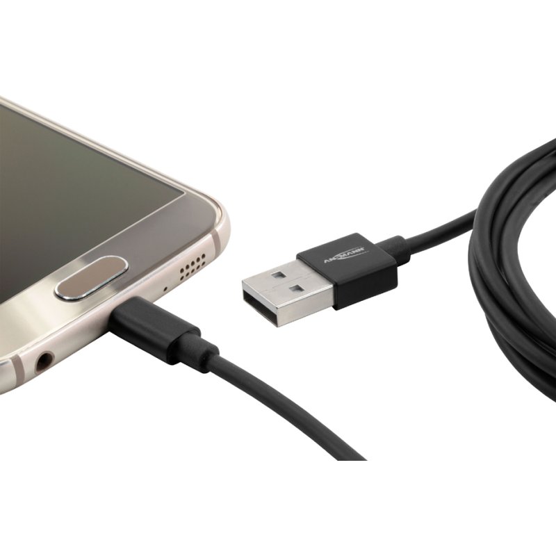 ANSMANN data- en oplaadkabel USB-A naar Micro USB-B, zwart, 2,0 m