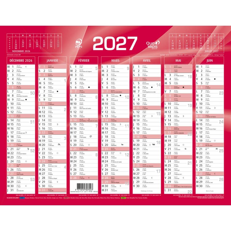 Quo Vadis Bureaukalender 2027, rood, 270x210 mm