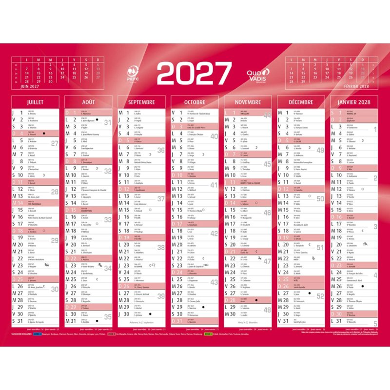Quo Vadis Bureaukalender 2027, rood, 270x210 mm