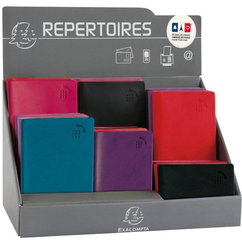 EXACOMPTA Winner address books, display box of 26, coloured covers